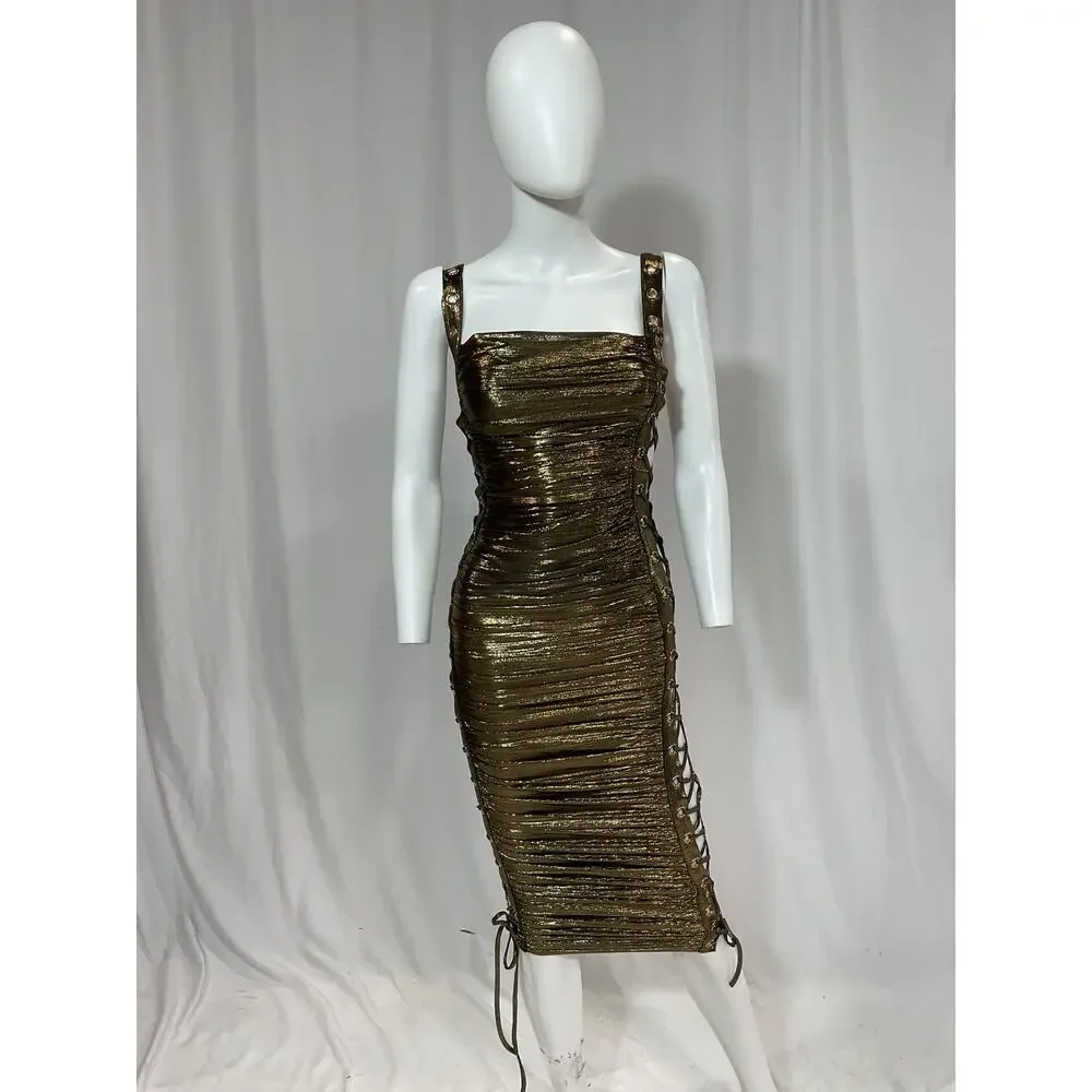 Bronx And Banco 'Mimi' Gold Gold Midi Dress Size XS - Picture 2 of 3
